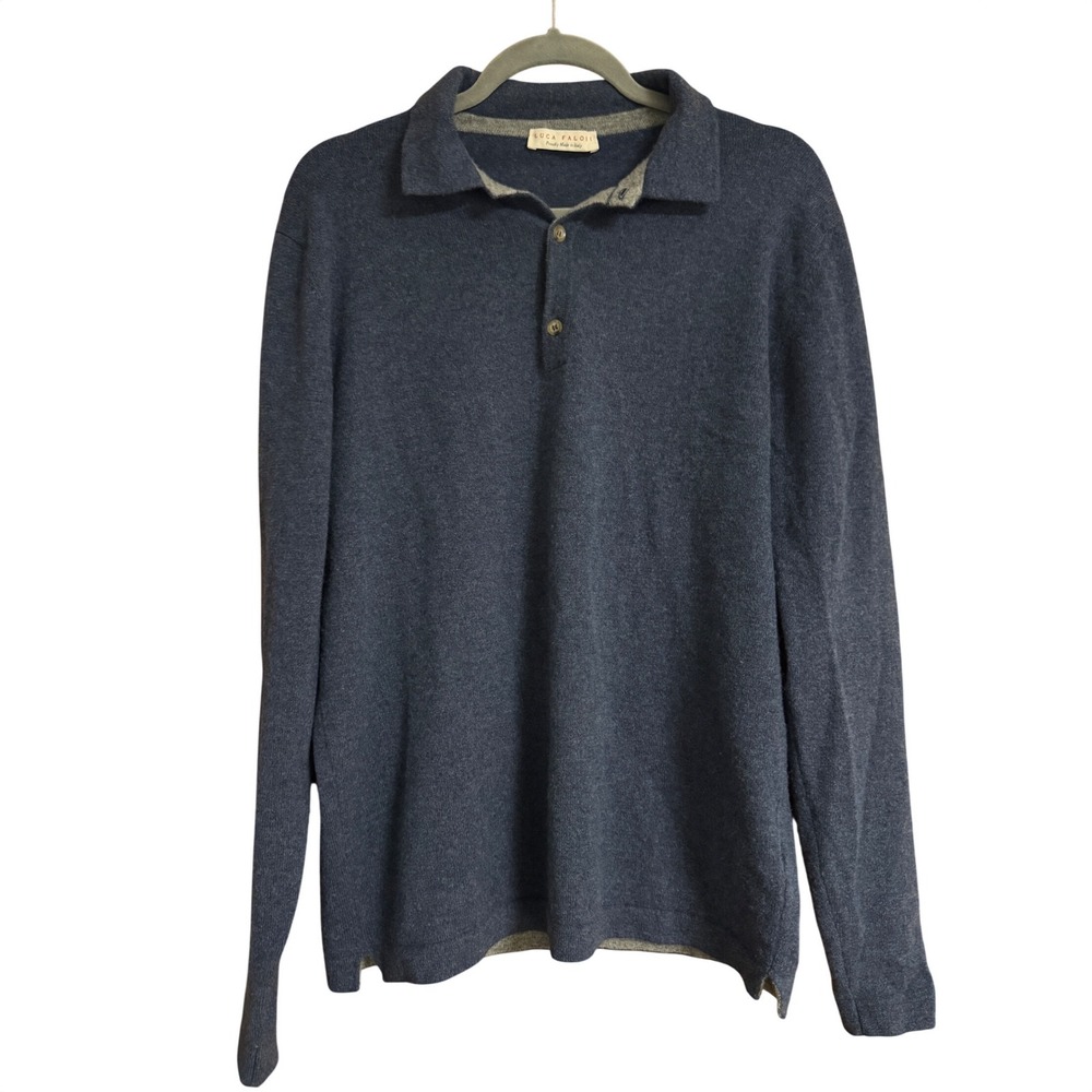 NOT FOR SALE Luca Faloni Mens 100% Cashmere Long Sleeve Polo Sweater Blue